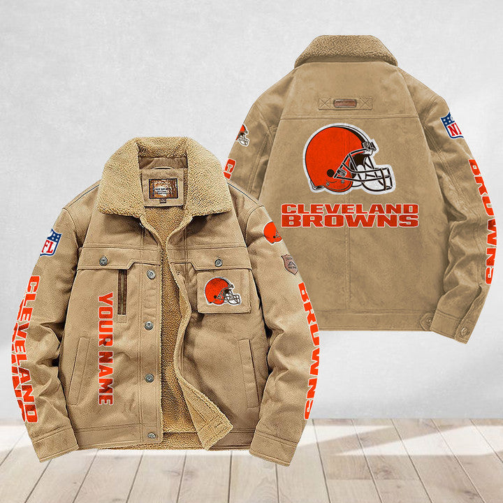 LIMITED EDITION - NEW CUSTOMIZED NFL29 CLB CLEVELAND BROWNS FLEECE JACKET