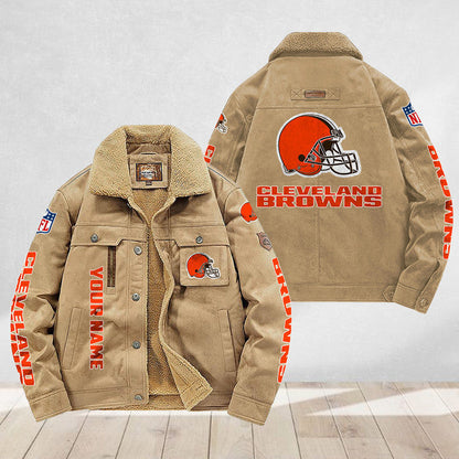 LIMITED EDITION - NEW CUSTOMIZED NFL29 CLB CLEVELAND BROWNS FLEECE JACKET