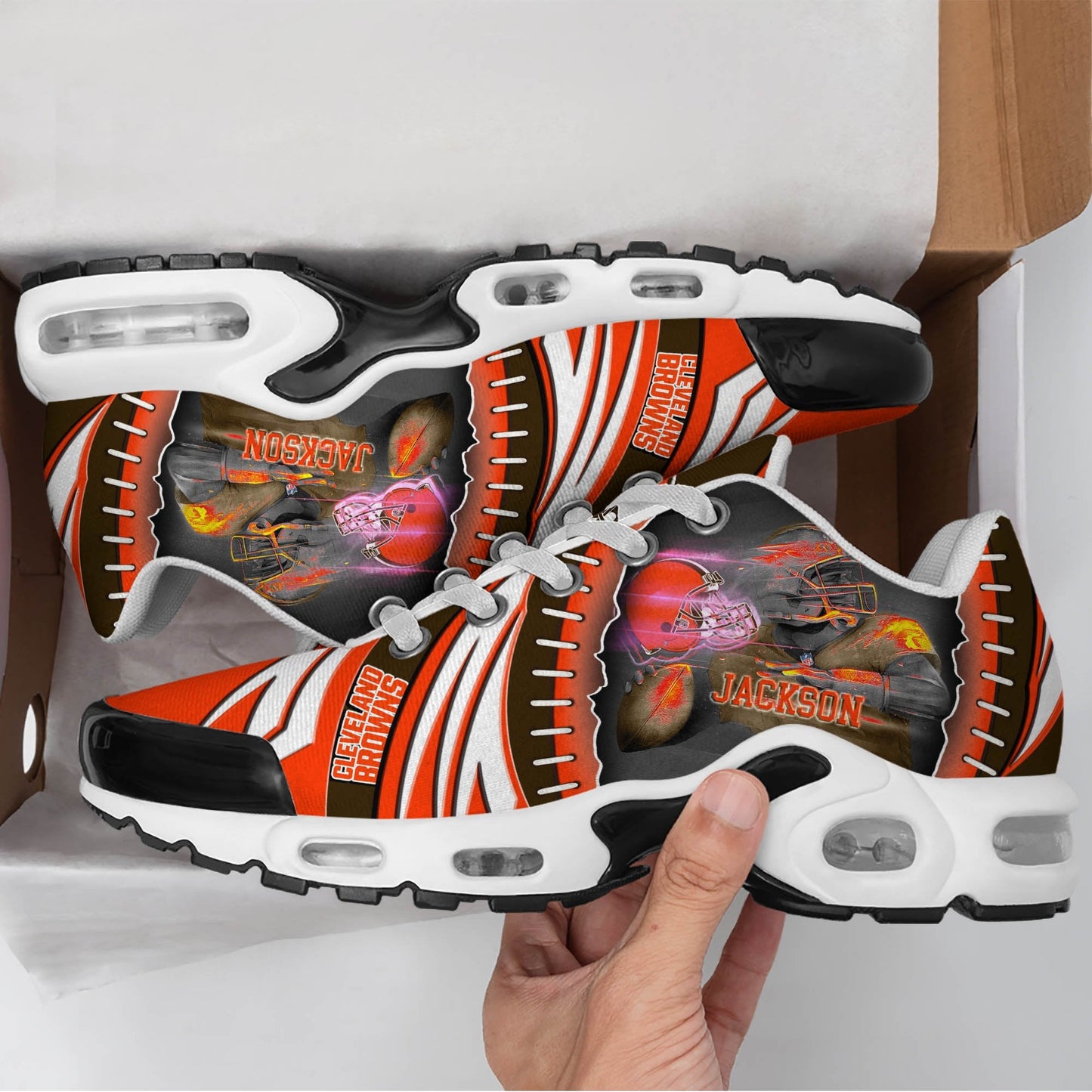 LIMITED EDITION - NEW CUSTOMIZED NFL29 CLB CLEVELAND BROWNS UNISEX AIR MAX PLUS SNEAKERS