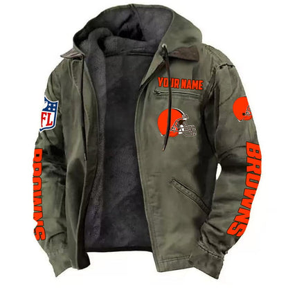 LIMITED EDITION - NEW CUSTOMIZED NFL29 CLB CLEVELAND BROWNS HOODED CARDIGAN JACKET