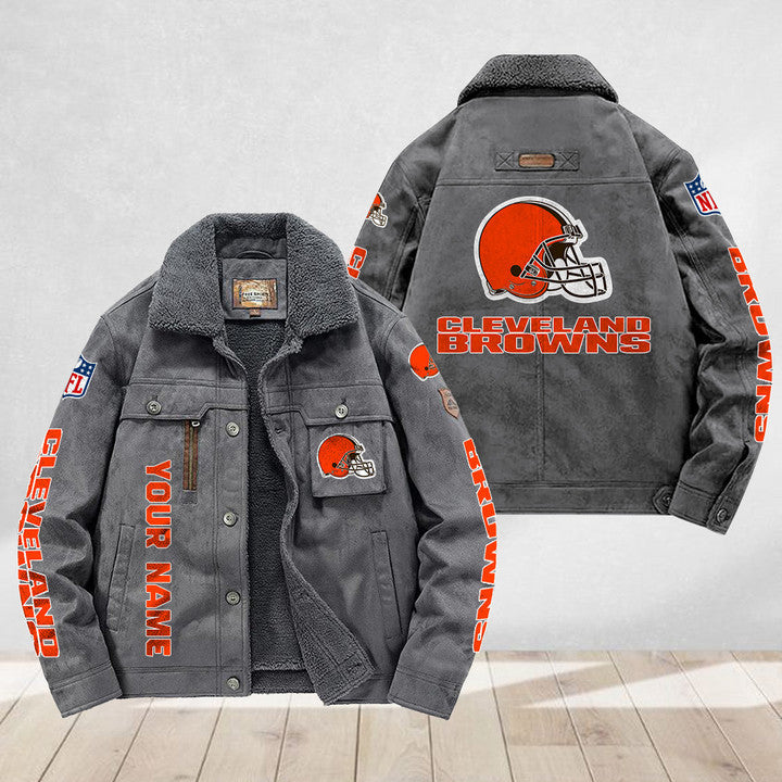 LIMITED EDITION - NEW CUSTOMIZED NFL29 CLB CLEVELAND BROWNS FLEECE JACKET