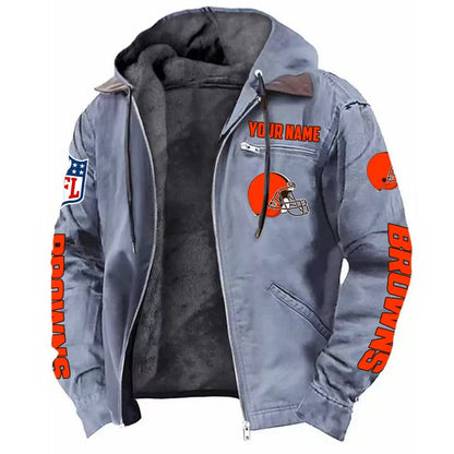 LIMITED EDITION - NEW CUSTOMIZED NFL29 CLB CLEVELAND BROWNS HOODED CARDIGAN JACKET