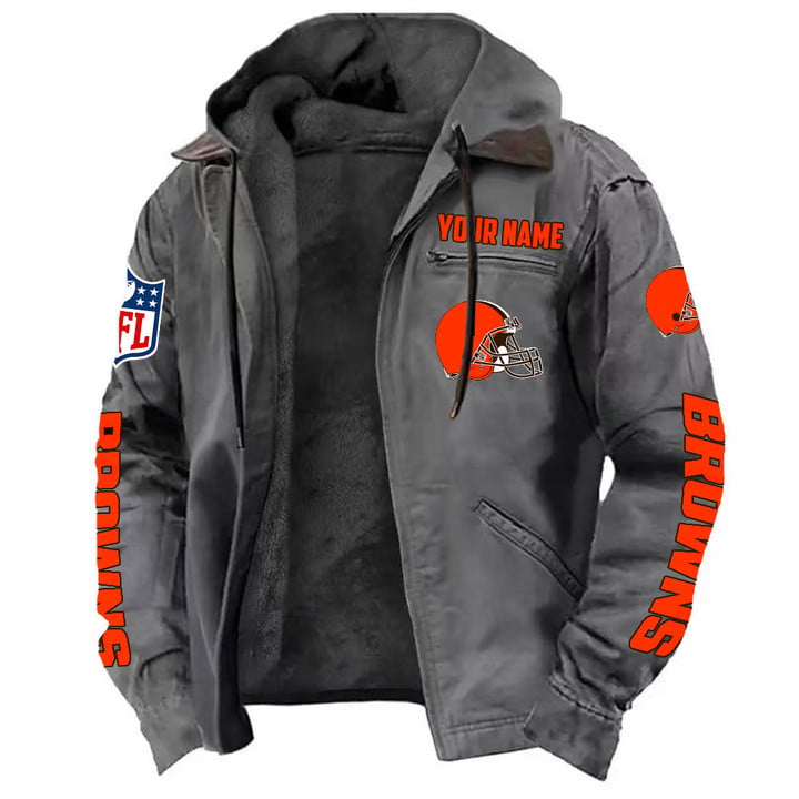 LIMITED EDITION - NEW CUSTOMIZED NFL29 CLB CLEVELAND BROWNS HOODED CARDIGAN JACKET