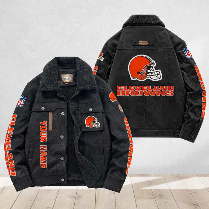LIMITED EDITION - NEW CUSTOMIZED NFL29 CLB CLEVELAND BROWNS FLEECE JACKET