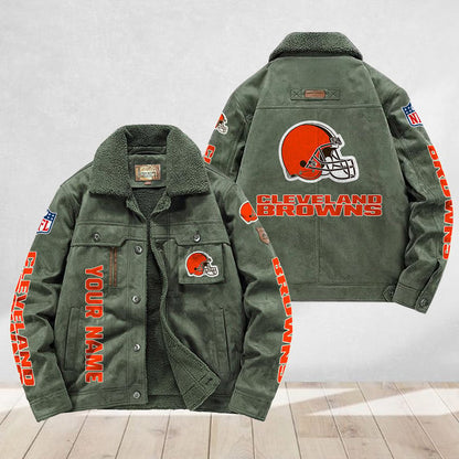 LIMITED EDITION - NEW CUSTOMIZED NFL29 CLB CLEVELAND BROWNS FLEECE JACKET