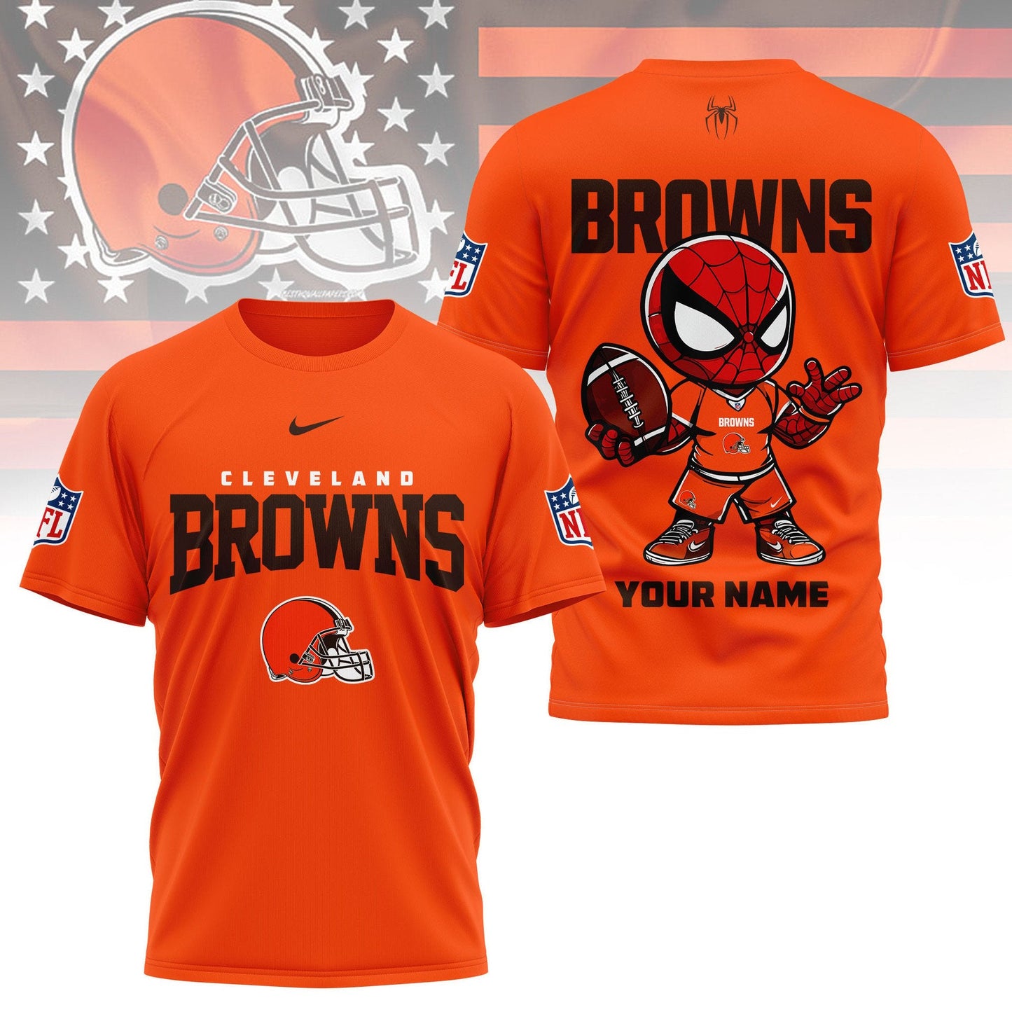 LIMITED EDITION - NEW CUSTOMIZED NFL29 CLB CLEVELAND BROWNS SPIDER HERO 3D SHIRT