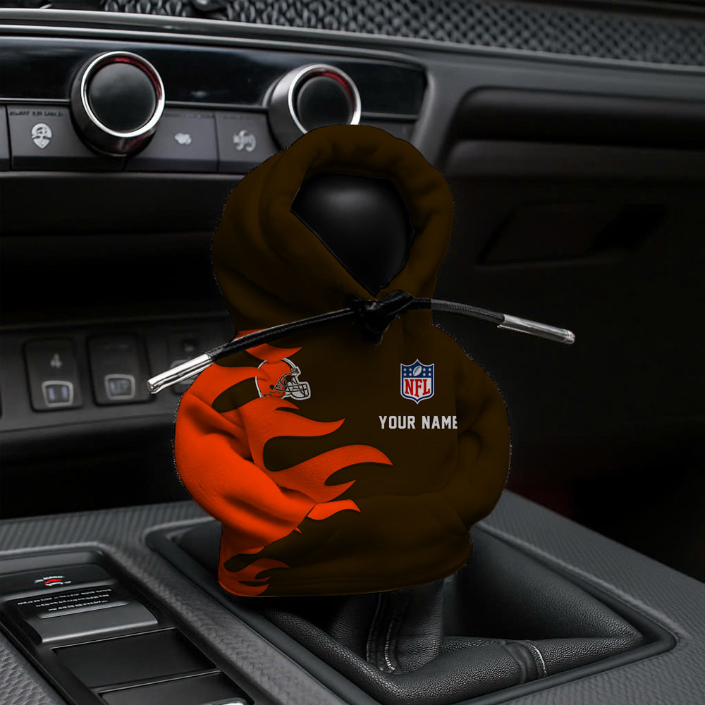 LIMITED EDITION - NEW CUSTOMIZED NFL29 CLB CLEVELAND BROWNS CAR HOODIE SHIFT KNOB COVER
