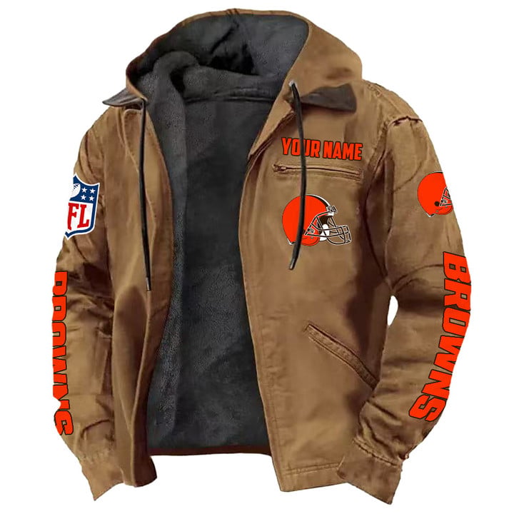 LIMITED EDITION - NEW CUSTOMIZED NFL29 CLB CLEVELAND BROWNS HOODED CARDIGAN JACKET