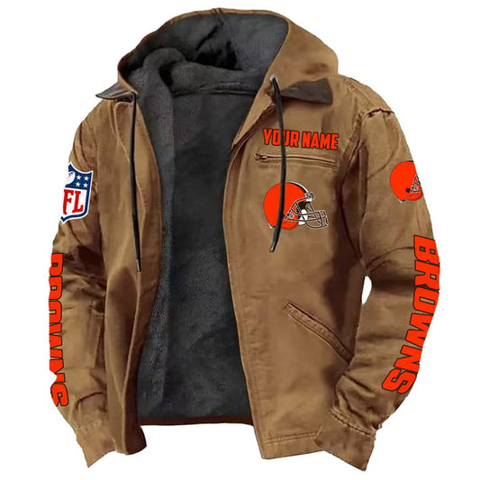 LIMITED EDITION - NEW CUSTOMIZED NFL29 CLB CLEVELAND BROWNS HOODED CARDIGAN JACKET