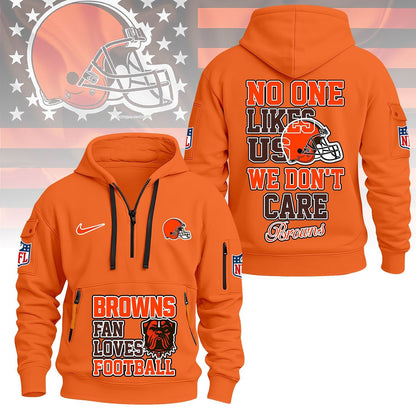 LIMITED EDITION - NEW CUSTOMIZED NFL29 CLB CLEVELAND BROWNS QUARTER ZIP HOODIE