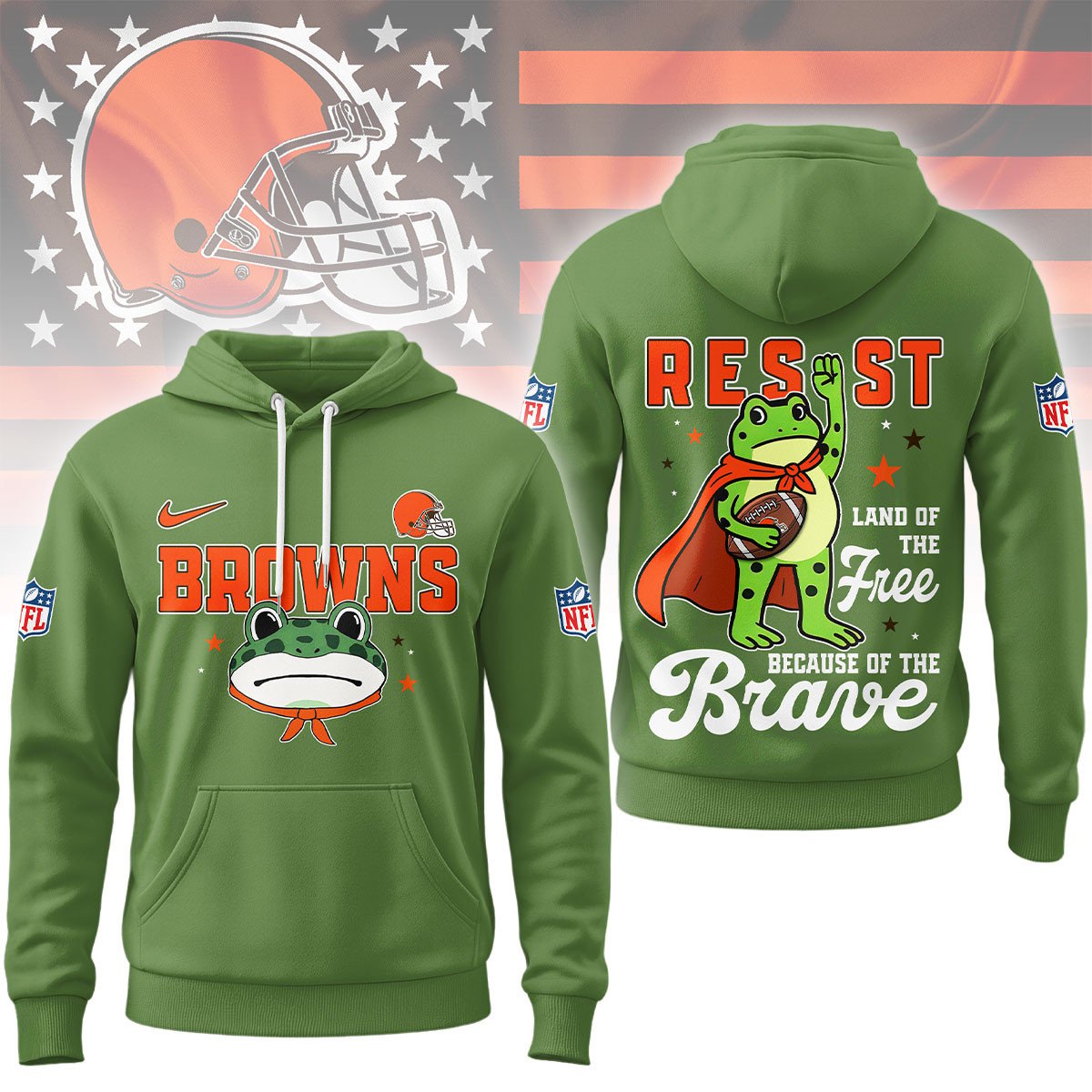 LIMITED EDITION - NEW CUSTOMIZED NFL29 CLB CLEVELAND BROWNS LAND OF THE FREE BRAVE T-SHIRT, POLO, HOODIE & JACKETS