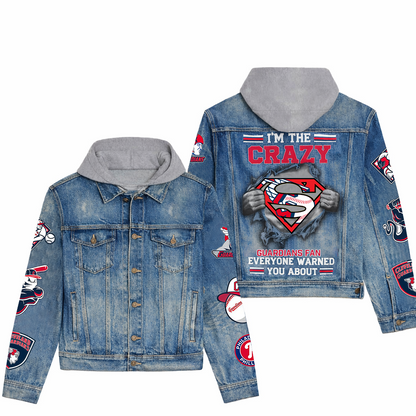 LIMITED EDITION - NEW CUSTOMIZED MLB13 CGS CLEVELAND GUARDIANS HOODED DENIM JACKET