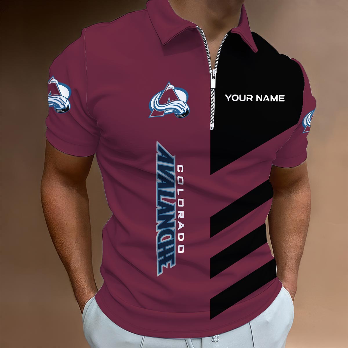 LIMITED EDITION - NEW CUSTOMIZED NHL05 CAL COLORADO AVALANCHE ZIP POLO SHIRT