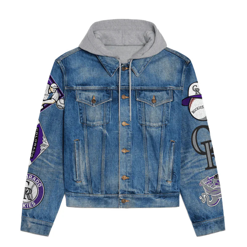 LIMITED EDITION - NEW CUSTOMIZED MLB30 COR COLORADO ROCKIES HOODED DENIM JACKET