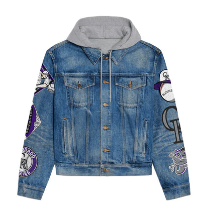 LIMITED EDITION - NEW CUSTOMIZED MLB30 COR COLORADO ROCKIES HOODED DENIM JACKET