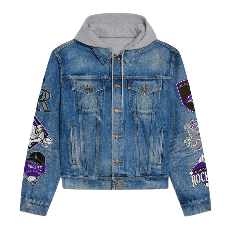 LIMITED EDITION - NEW CUSTOMIZED MLB30 COR COLORADO ROCKIES HOODED DENIM JACKET