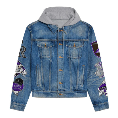 LIMITED EDITION - NEW CUSTOMIZED MLB30 COR COLORADO ROCKIES HOODED DENIM JACKET