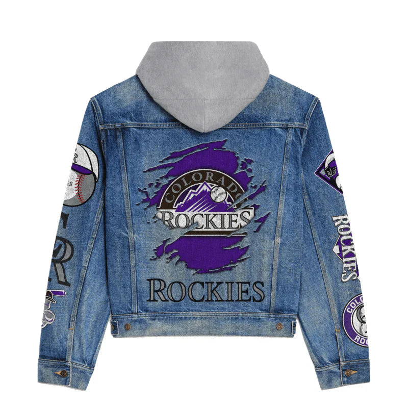 LIMITED EDITION - NEW CUSTOMIZED MLB30 COR COLORADO ROCKIES HOODED DENIM JACKET