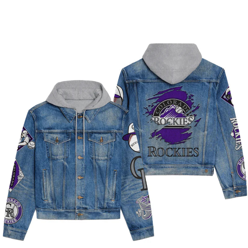 LIMITED EDITION - NEW CUSTOMIZED MLB30 COR COLORADO ROCKIES HOODED DENIM JACKET