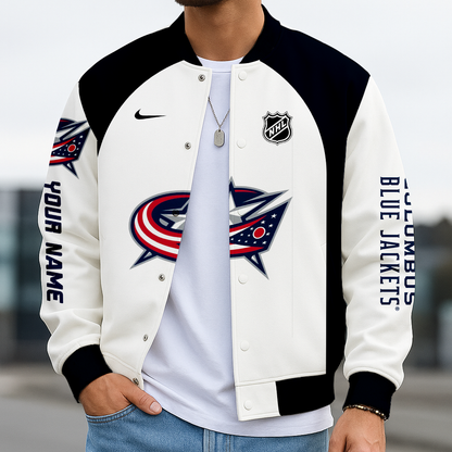 LIMITED EDITION - NEW CUSTOMIZED NHL18 CBJ COLUMBUS BLUE JACKETS BASEBALL JACKET
