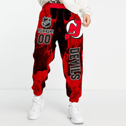 LIMITED EDITION - NEW CUSTOMIZED NHL06 NJD NEW JERSEY DEVILS LONG PANTS