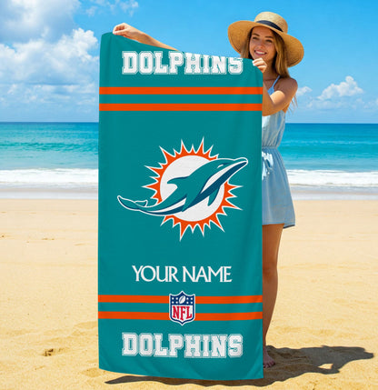 LIMITED EDITION - NEW CUSTOMIZED NFL19 MDP MIAMI DOLPHINS BEACH & BATH TOWEL (KIDS & ADULTS)