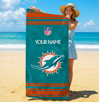 LIMITED EDITION - NEW CUSTOMIZED NFL19 MDP MIAMI DOLPHINS BEACH & BATH TOWEL (KIDS & ADULTS)