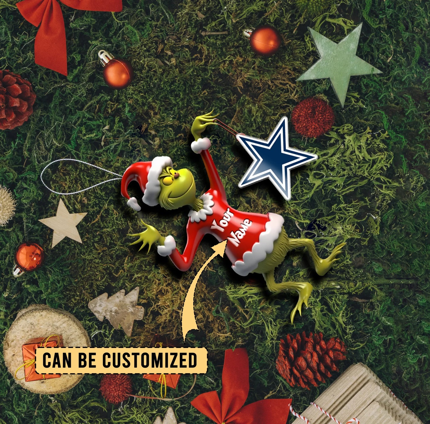 LIMITED EDITION - NEW CUSTOMIZED NFL21 DCB DALLAS COWBOYS THE GRINCH ACRYLIC ORNAMENT