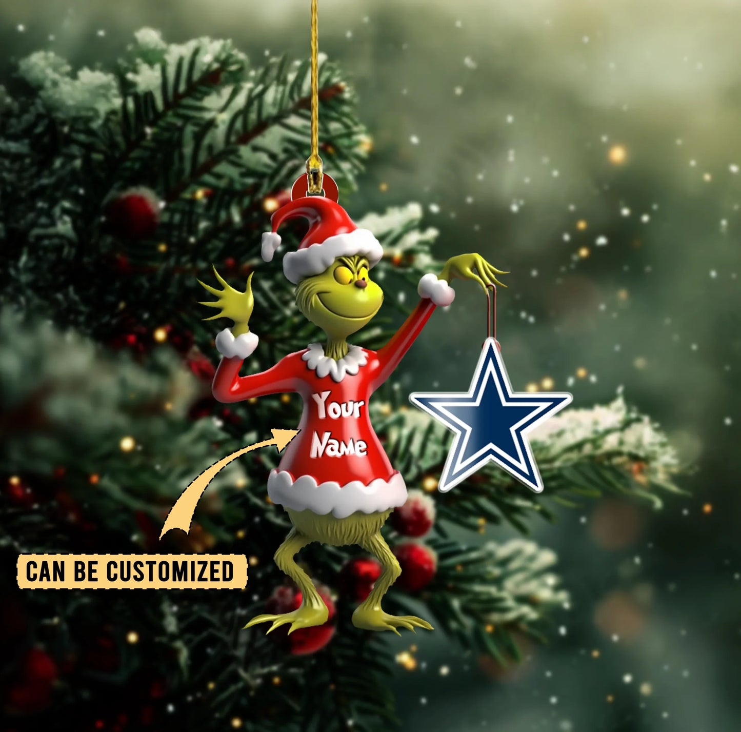 LIMITED EDITION - NEW CUSTOMIZED NFL21 DCB DALLAS COWBOYS THE GRINCH ACRYLIC ORNAMENT