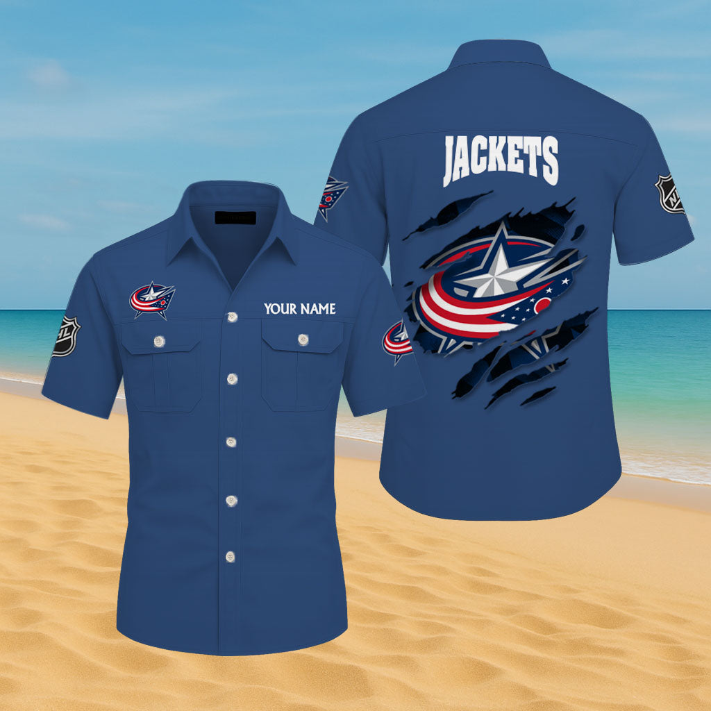 LIMITED EDITION - NEW CUSTOMIZED NHL18 CBJ COLUMBUS BLUE JACKETS CARGO SHIRT