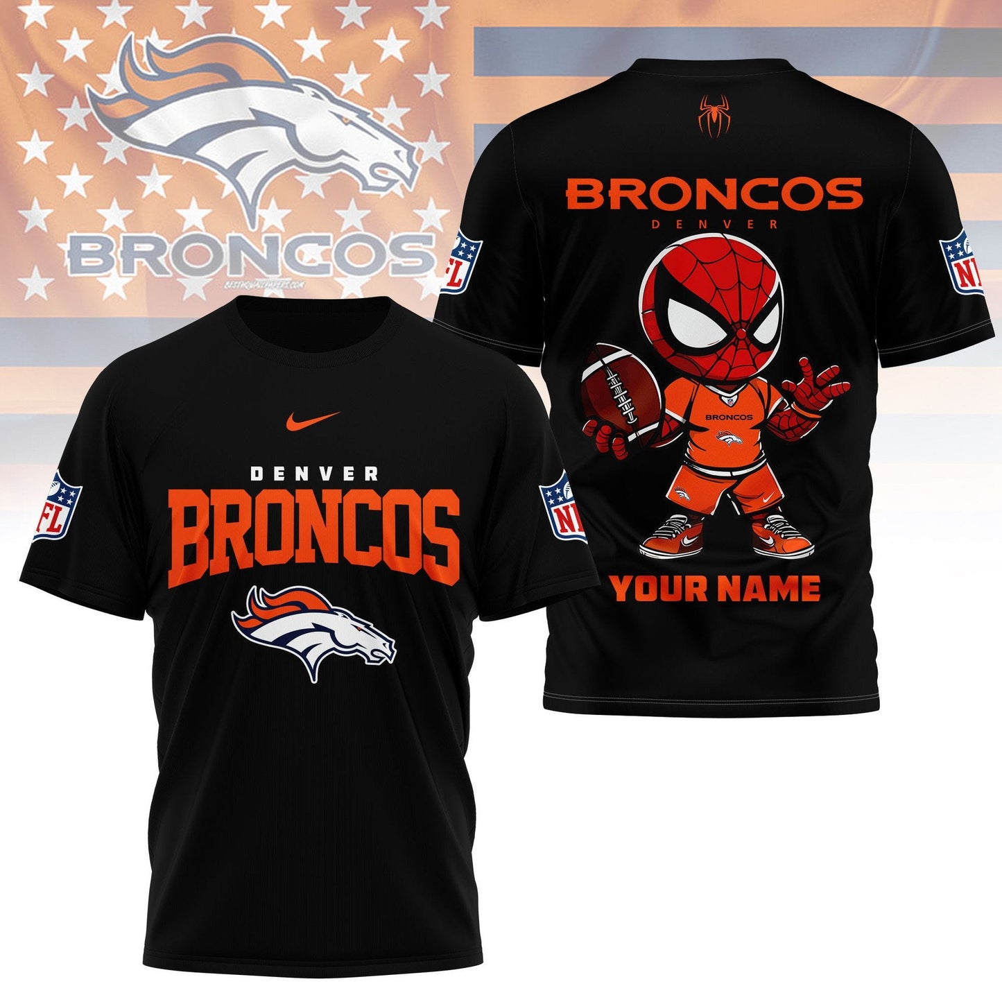 LIMITED EDITION - NEW CUSTOMIZED NFL13 DVB DENVER BRONCOS SPIDER HERO 3D SHIRT