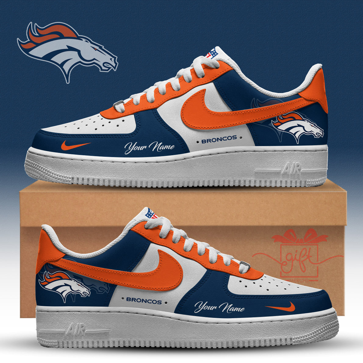 LIMITED EDITION - NEW CUSTOMIZED NFL13 DVB DENVER BRONCOS AF1 SNEAKERS