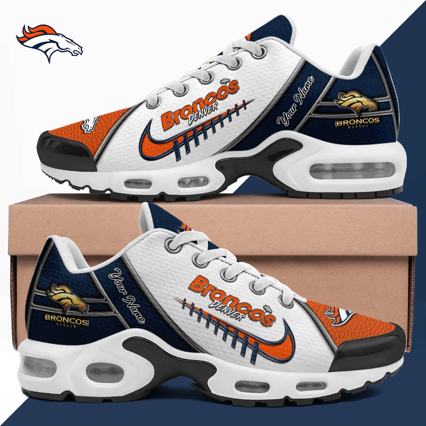 LIMITED EDITION - NEW CUSTOMIZED NFL13 DVB DENVER BRONCOS UNISEX AIR MAX PLUS SNEAKERS