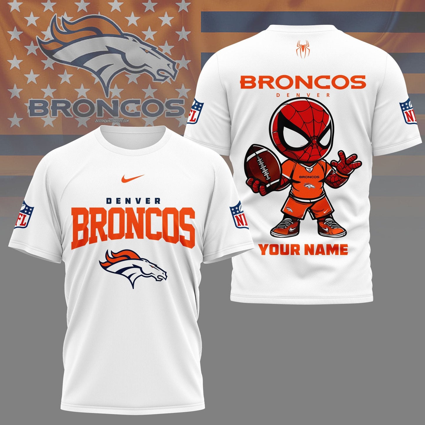 LIMITED EDITION - NEW CUSTOMIZED NFL13 DVB DENVER BRONCOS SPIDER HERO 3D SHIRT