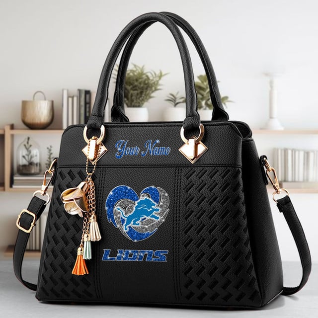 LIMITED EDITION - NEW CUSTOMIZED NFL04 DTL DETROIT LIONS ZIP HANDBAG MULTICOLOR