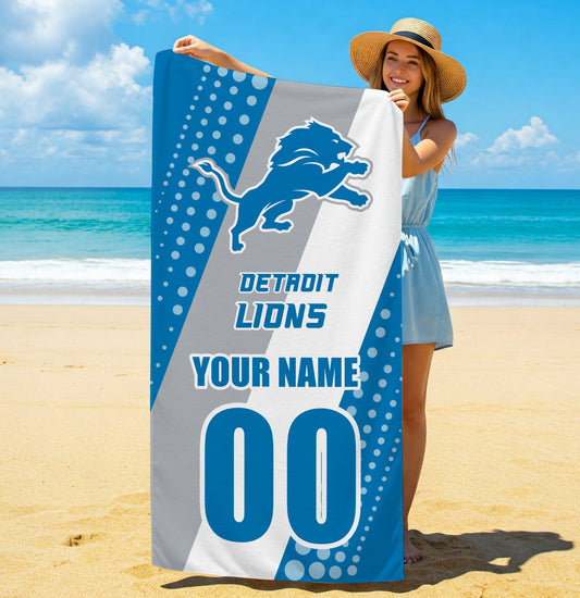 LIMITED EDITION - NEW CUSTOMIZED NFL04 DTL DETROIT LIONS BEACH & BATH TOWEL