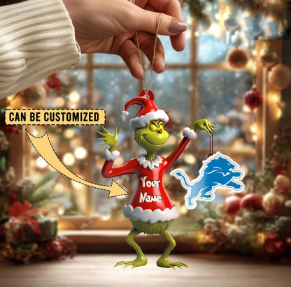 LIMITED EDITION - NEW CUSTOMIZED NFL04 DTL DETROIT LIONS THE GRINCH ACRYLIC ORNAMENT