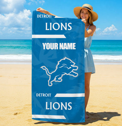 LIMITED EDITION - NEW CUSTOMIZED NFL04 DTL DETROIT LIONS BEACH & BATH TOWEL