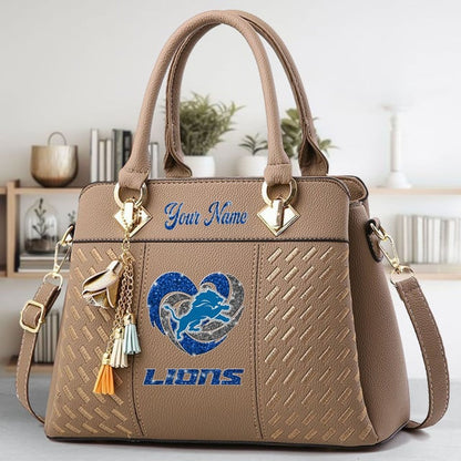 LIMITED EDITION - NEW CUSTOMIZED NFL04 DTL DETROIT LIONS ZIP HANDBAG MULTICOLOR