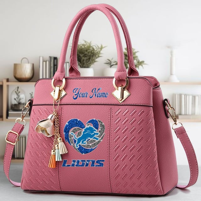 LIMITED EDITION - NEW CUSTOMIZED NFL04 DTL DETROIT LIONS ZIP HANDBAG MULTICOLOR