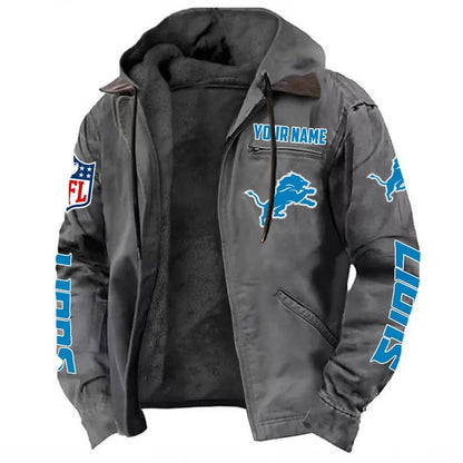 LIMITED EDITION - NEW CUSTOMIZED NFL04 DTL DETROIT LIONS HOODED CARDIGAN JACKET