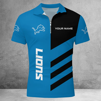 LIMITED EDITION - NEW CUSTOMIZED NFL04 DTL DETROIT LIONS ZIP POLO SHIRT