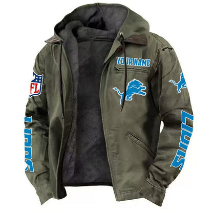 LIMITED EDITION - NEW CUSTOMIZED NFL04 DTL DETROIT LIONS HOODED CARDIGAN JACKET