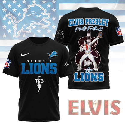LIMITED EDITION - NEW CUSTOMIZED NFL04 DTL DETROIT LIONS X ELVIS PRESLEY FAN 3D SHIRT