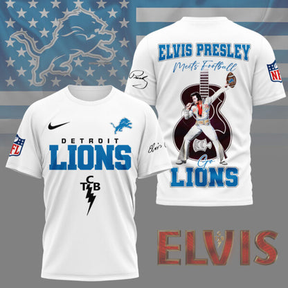 LIMITED EDITION - NEW CUSTOMIZED NFL04 DTL DETROIT LIONS X ELVIS PRESLEY FAN 3D SHIRT