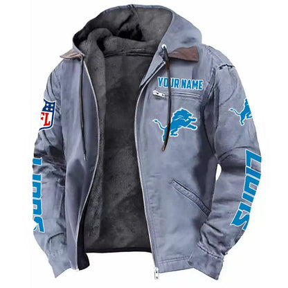 LIMITED EDITION - NEW CUSTOMIZED NFL04 DTL DETROIT LIONS HOODED CARDIGAN JACKET