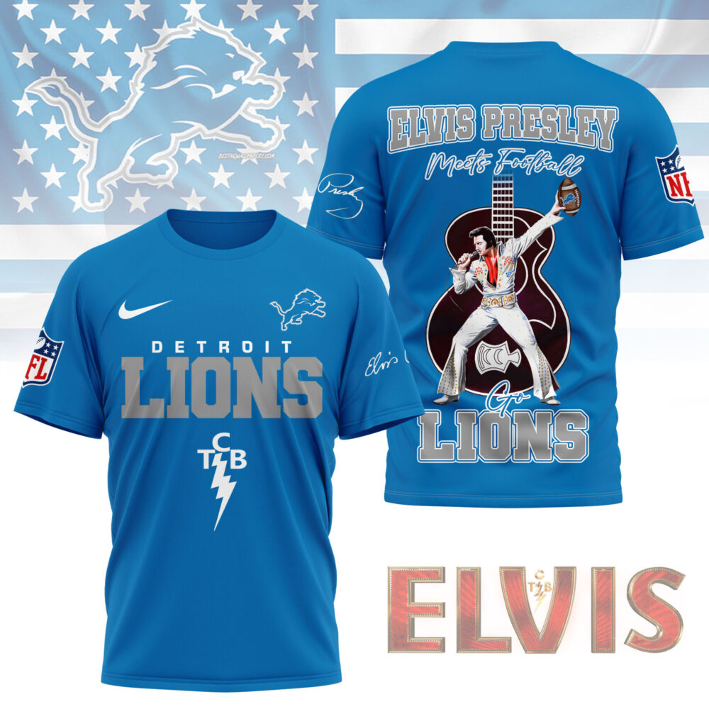 LIMITED EDITION - NEW CUSTOMIZED NFL04 DTL DETROIT LIONS X ELVIS PRESLEY FAN 3D SHIRT