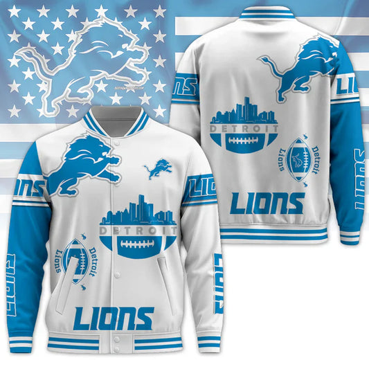 LIMITED EDITION - NEW CUSTOMIZED NFL04 DTL DETROIT LIONS BASEBALL JACKET