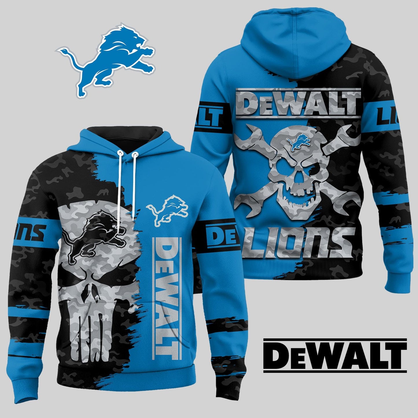 LIMITED EDITION - NEW CUSTOMIZED NFL04 DTL DETROIT LIONS DEWALT UNISEX T-SHIRT, POLO, HOODIE & JACKETS