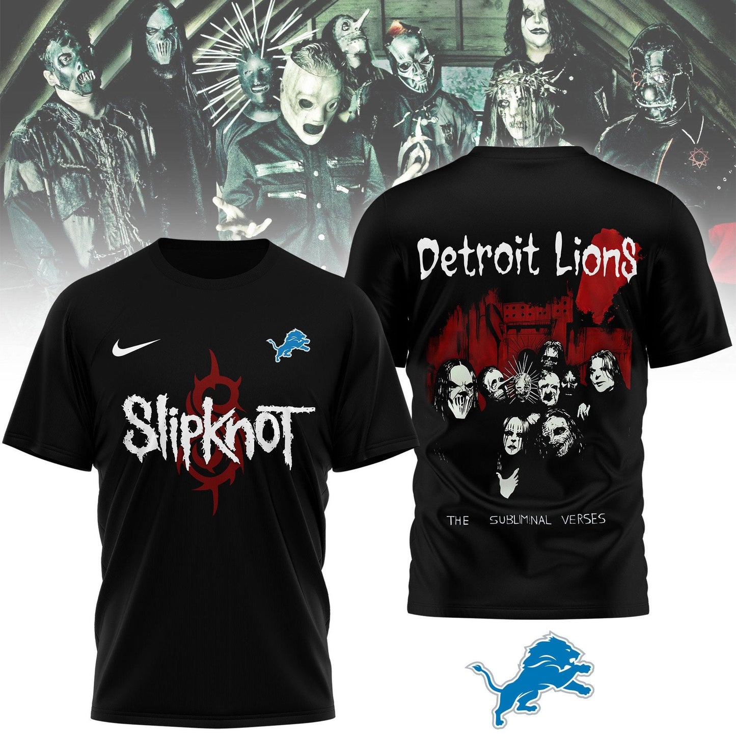 LIMITED EDITION - NEW CUSTOMIZED NFL04 DTL DETROIT LIONS SLIPKNOT 3D SHIRT